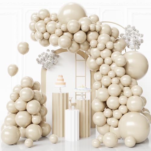 Image of White Sand Balloons Arch Kit,130pcs Cream Balloons Balloon Garland,Different Sizes Beige Latex Balloons for Wedding Baby Shower Birthday Bridal Shower Graduation Engagement Party Decorations