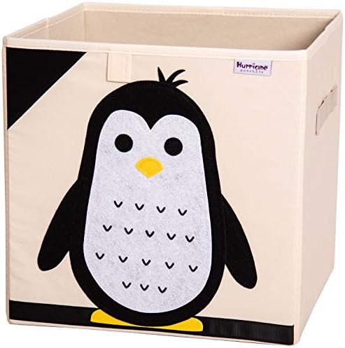 Hurricane Munchkin 13 inch Animal Cube Storage Bin. Soft Fabric Animal Toy Storage Box for Cube Organizers. Forest Woodland Kids Storage Cubes for Toddlers, Girls, Boys, Nursery & Playroom (penguin)
