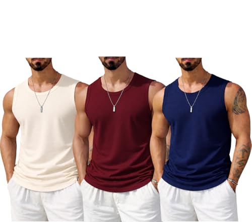 Image of Veirdo Men's Sleeveless Cotton T-Shirt, Solid Plain Sando for Beach Wear, Casual Wear & Summer Comfort, Comfortable Fabric (Sizes S to 2XL) (Pack of 3)