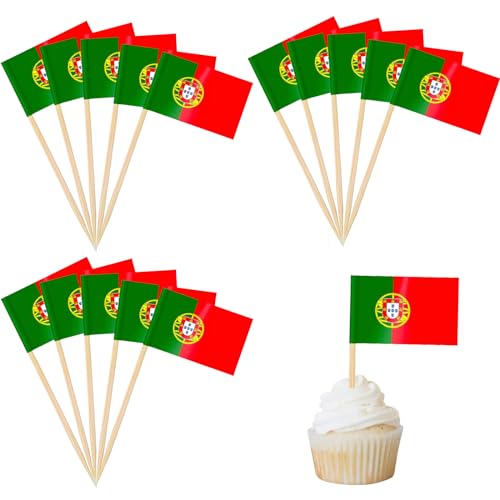100 Stück Portugal Cocktail Stick Flaggen,Zahnstocher Flaggen,deko kuchen flagge für Obst Picker Papier Kuchen Topper Sticks,Klein Mini Zahnstocher für Europäische Meisterschaft,Olympische