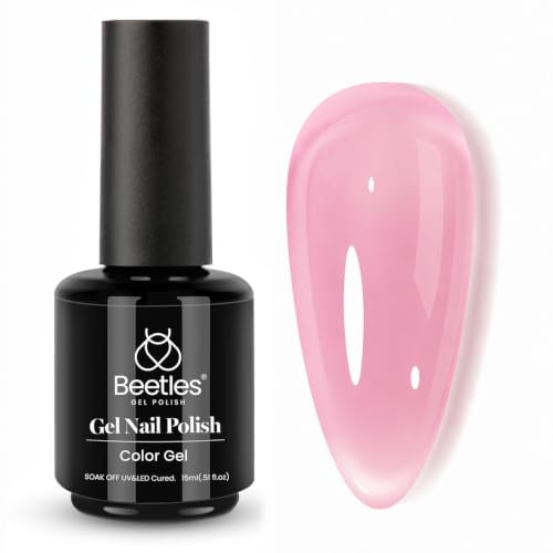 Image of Beetles Jelly Pink Gel Nail Polish, 15ML Baby Pink Sheer Clear Jelly Spring Summer Gel Polish Bubblegum Theme Glaze Long Lasting Soak Off UV French Manicure Nail Art Gift for Women