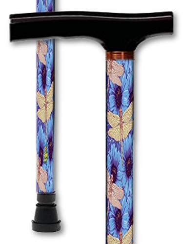 Walking Cane T Handle Derby Dragonfly Design Adjustable Aluminum Pretty Men or Womens