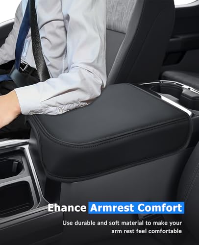 Image of INTGET Center Console Cover for 2026 Ford F250 F350 F450 F550 Super Duty Accessories 2023 2024 2025 XLT Car Interior Armrest Arm Rest Leather Middle Cushion Lid Pad Protector(Fit for Bucket Seat Only)