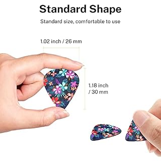 Lot de 6 médiators pour guitare acoustique, guitare électrique, basse, ukulélé – Fin, moyen et épais – Bleu floral - Les Beatles, Paul McCartney, John Lennon, RIngo Starr, George Harrison Lot de 6 médiators pour guitare acoustique, guitare électrique, basse, ukulélé - Fin, moyen et épais - Bleu floral – Image 7
