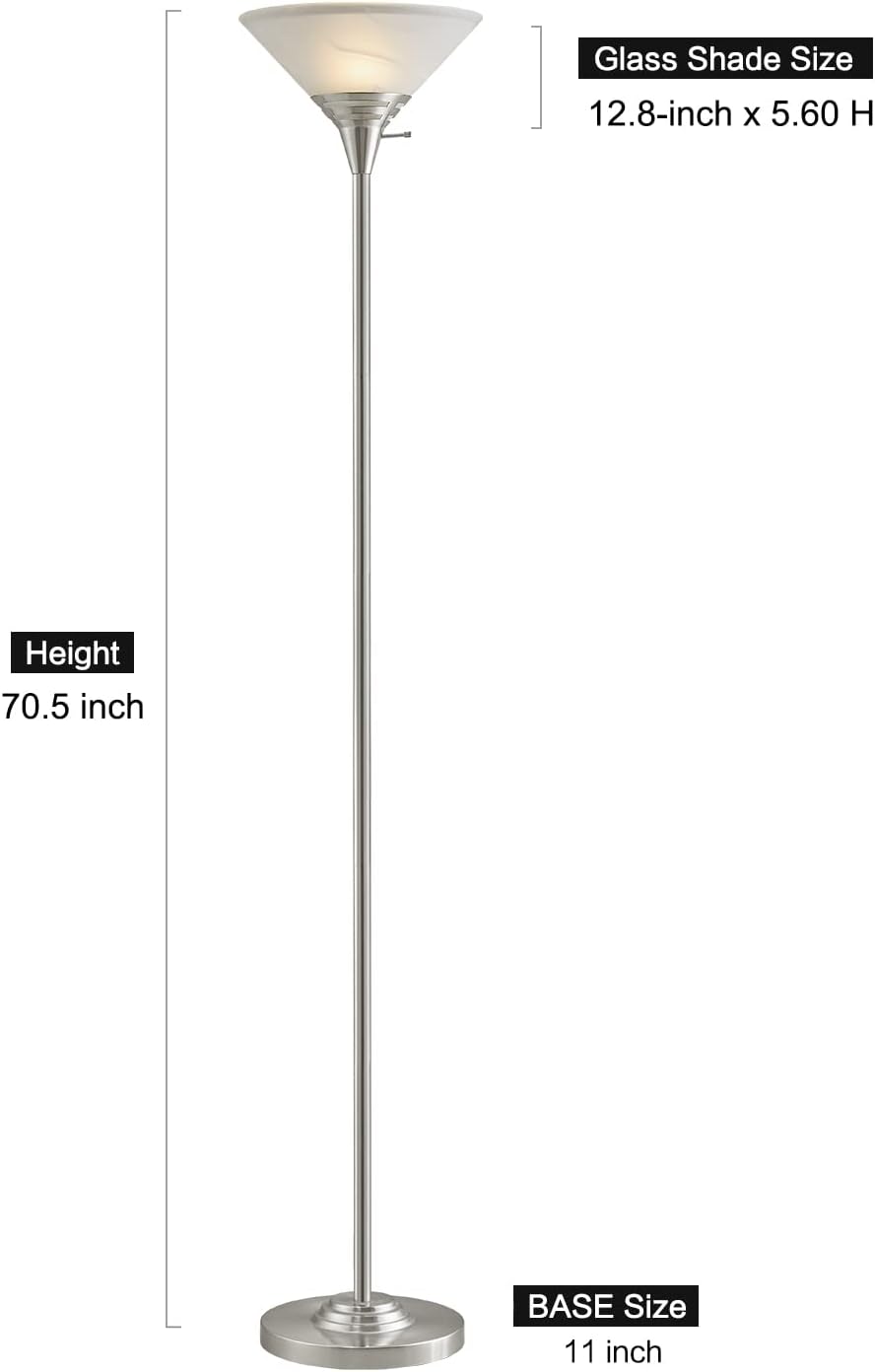 Oneach Modern Torchiere Floor Lamp 150-Watt Light with Frosted Glass Shade for Reading Living Room and Bedroom (Silver)