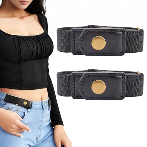 2Pcs No Buckle Stretch Belt for Women and Men, COZY CORE Elastic Waist Belt for Jeans Pants,One Size Fits Most, Suitable for 10-150kg