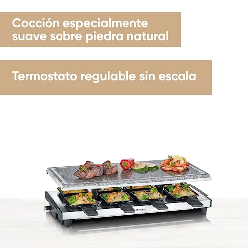 Miniatura 2 de Severin Raclette-Grill Con Piedra Natural, Parrilla Eléctrica De Sobremesa, Raclette Para 8 Personas Con Placa De Parrilla Grill Y 8 Sartenes, Plástico Acero Inoxidable, Negro, Rg 2374