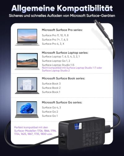 Surface Câble de charge 65 W 15 V 4 A pour Microsoft Surface Pro/Laptop/Go – vue 3