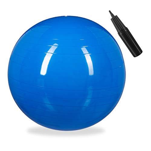 Relaxdays Balón para Ejercicios de Fitness, Pelota de Pilates, Equilibrio, con Bomba de Aire, Ø, 1 Ud, Azul, Adultos Unisex, diametro 55 cm