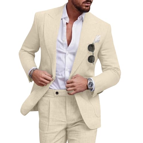 Diaryan Linen Men's Suit Casual Tuxedo 2pcs Regular Fit Champagne...