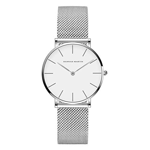 La Mejor Lista de Oferta Relojes para comprar online. 46 HANNAH MARTIN Reloj Análogo para Mujer Reloj De Pulsera De Malla de Acero Inoxidable con Extensible de Malla de Acero Inoxidable, Sin Segundero, Carcasa de Resina, Con Broche...