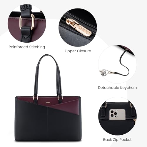 Image of LOVEVOOK Laptop Tote Bag for Women, Office Work Bag Briefcase fit for 15.6 inch Laptop, Large Capacity Teacher Computer Bag Handbag Black /Purple