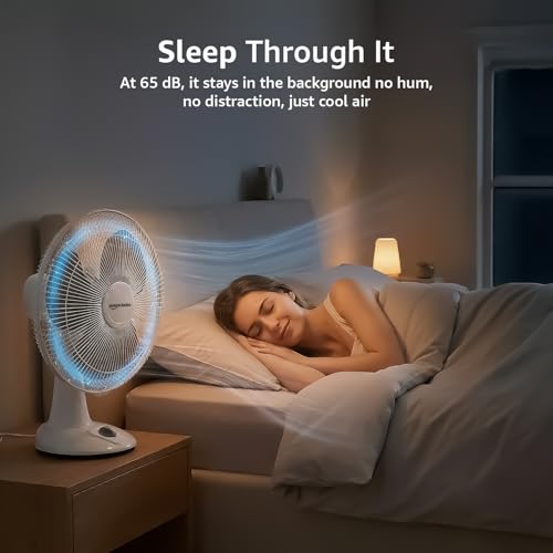 Image of amazon basics 16-Inch Table Fan | Tilting Head | 1400 RPM | Silent Operation | 400mm Sweep Length (Grey)