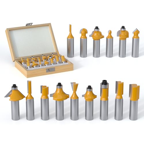 REKCKRUL 15PCS Router Bits Set 1/2 Inch Shank