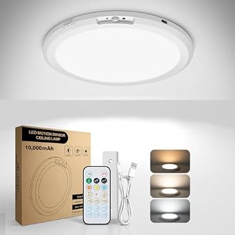 Wireless Rechargeable Motion Sensor Ceiling Light Bundle 6,000mAh & 10,000mAh, Magnetic Mount, Remote, Adjustable Color Temps, Waterproof LED Ceiling Light