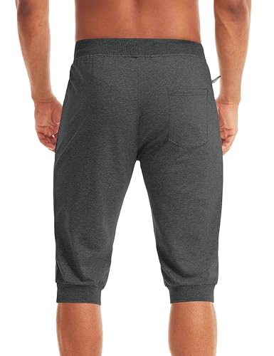 MAGCOMSEN Herren Sport Kurz Hose 3/4 Trainingshose Sommer Freizeit Shorts Herren Fitness Jogging Dreiviertel Hosen Atmungsaktiv Outdoor Capri mit Zip Taschen Dunkelgrau 32