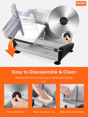 Meat Slicer For Home Use, Housnat Kitchen Pro Electric Deli & Food Slicer with 0-15mm Adjustable Thickness and 7.5" Stainless Steel Blade Cuts Meat, Cheese, Bread, Include Food Pusher, 150W