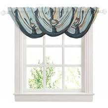 Nautical Anchor Waterfall Valances for Windows, Vintage Blue Brown Wooden Coastal Kitchen Sheer Valance Curtains, Rod Pocket Elegant Swag Valances for Living Room Bedroom, 47.2"x38.5", 3 Panel