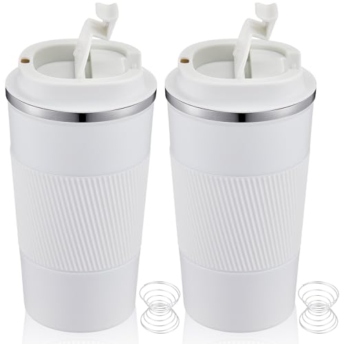 Image of Maxdot 2 Pcs 17 oz Stainless Steel Shaker Cup with Mixing Ball Insulated Metal Blender Tumbler Water Bottle for Protein Mixes Shakes Gym Workout Coffee Drink (White)