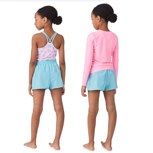 Image of Saint Eve Kids 3 Piece Rash Guard Swimsuit Set with UPF 50+ Protection Girls Swim Shirt One Piece Bathing Suit & Shorts
