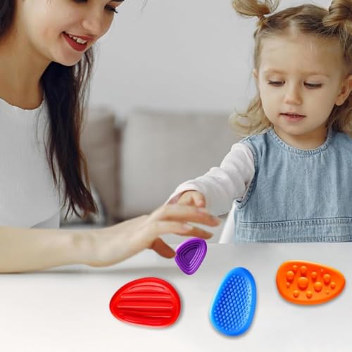 Image of 6 Pcs Silicone Textured Fidget Stones, Suitable for Office desks and Travel | Can relieve stress, keeps calm & focused, boosting intelligence, vision and hand-eye coordination for parent-child play