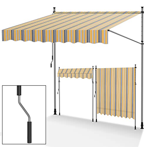 Store de balcon sans perçage 200cm réglable extérieur jaune bleu imperméable - 2