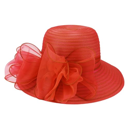 Image of DRESHOW Lady Derby Dress Church Bowler Cloche Hat Bowknot Organza Bridal Cap for Wedding