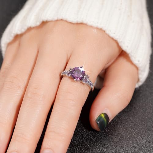 White Gold Plated Purple Cubic Zirconia Engagement Rings Wedding Bridal Band Promise Rings Evening Parties Anniversary Valentine's Day Gifts Eternity Bands for Women4