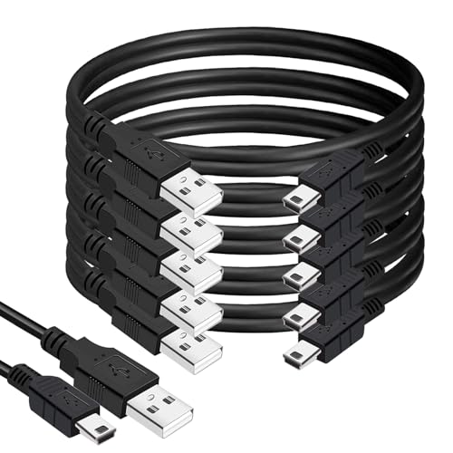 (5 Pack) Mini USB Cable 1ft., Durable USB Mini to USB Charging Cord & Data Transfer Compatible with GoPro HERO4 Hero 3+, Garmin GPS, TI84 Calculator, Dash Cam, DSLR Camera, Snowball USB Mic. (1-FEET)