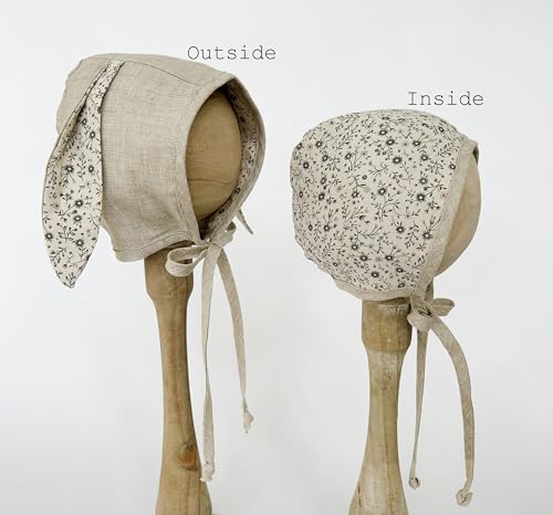 Baby Bunny Hat Bonnet Floral Cotton and Linen w/Floral Rabbit Ears Spring Easter Bonnet Hat2