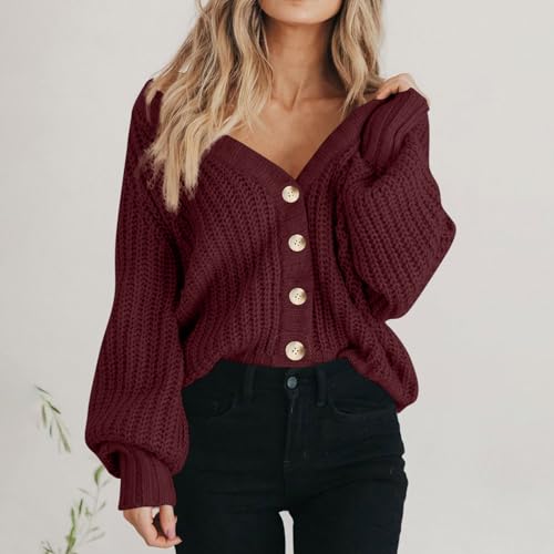 Cardigan Sweaters for Women Chunky Knit Draped V Neck Sweater Coat Long Sleeve Open Front Button Casual Cardigans2