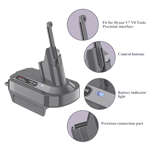 Convertidor de batería DeWalt y Milwaukee para Dyson V8 y V7 con succión prolongada 7