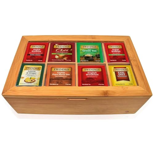 Twinings Tea Sampler Collection – 80 Tea Bags, 20 Flavours/Assorted Tea, Gift Set in Decorative Bamboo Box – Wooden Organizer Tea Chest Included – Ideal for Home, Office, Family & Friends (Bamboo Box)