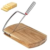 Multipurpose Cheese Slicer Cutter with Stainless Steel Blade, 8.8×9.4' Acacia Wood Cheese Board - Effortless Slicing for Block Cheese, Vegetables, Butter, Sausages, Ham, Biltong, Jerky, and Bread
