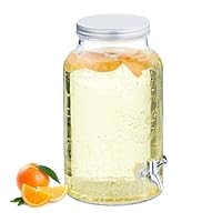Relaxdays Getränkespender, Limobehälter 5L, Vintage-Design, Zapfhahn und Deckel, Wasserspender, aus Glas, transparent