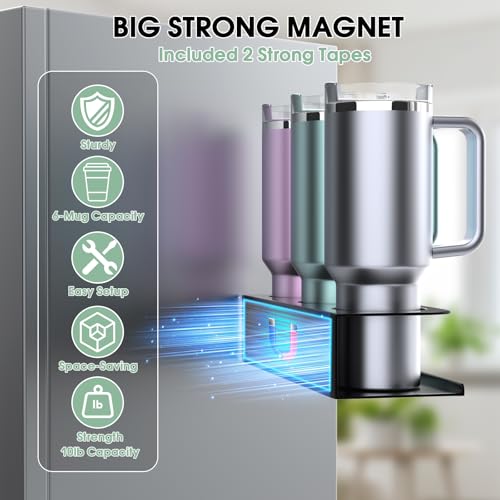 POLRAI 4 Pack Magnetic Cup Holder for Refrigerator, Water Bottle Organizer for Stanley and Tumbler, Accessory with Lid Hook Straw Holder and Double Sided Tape for Kitchen Fridge Cabinet — view 2