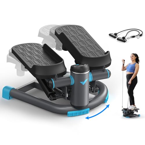 MERACH Mini Stepper Fitness Appartement,Stepper 2 en 1 pour la Maison,Swing Silencieux 150 kg avec Écran LCD et Bandes de Résistance,pour l'Entraînement des...