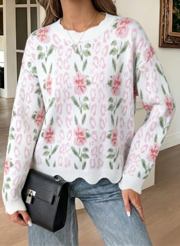 Dokotoo Women's Crewneck Sweater Long Sleeve Rib Knit Pullover Tops Pink L — view 2