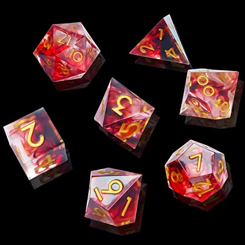 Resin Dice Set 7 Pieces, Sharp Dnd Dice Set With Dice Box Handmade Multi-Side D&D Dice Colorful Dungeons And Dragons Game Dice Role Playing Rpg Magic Table Game (Red Gold) #TOP1