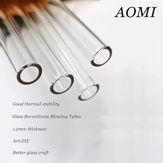 AOMI Glass Blowing Tubes, 10pcs 8inch Long Clear Transparent OD 12mm 9mm ID 1.5mm Wall Thickness Borocilicate Glass Tubes for Cut Art DIY