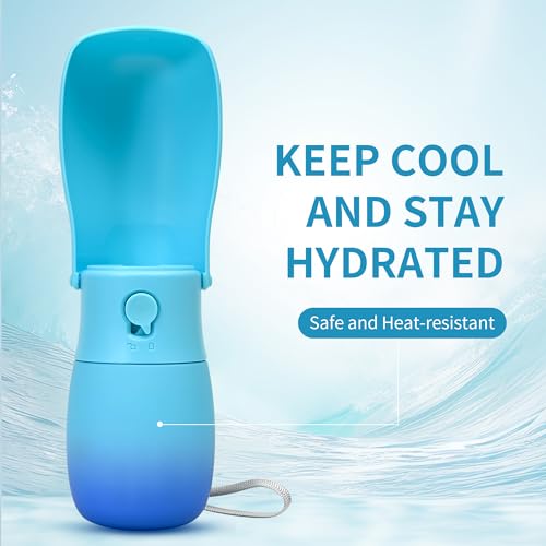 VEPOUYU Dog Water Bottle, Travel Puppy Water Bowl, Leak Proof Portable Puppy Water Dispenser, Foldable Dog Water Bottle for for Pets Outdoor Walking, Hiking, Travel, Food Grade Plastic - 10oz Blue — view 2