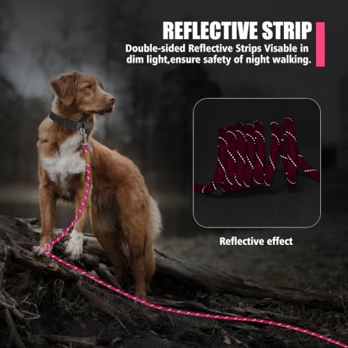 lynxking Long Dog Leash Reflective 15ft 30ft 50ft Check Cord Training Lead Padded Handle Heavy Duty Rope for Puppy Small Medium Large Dogs (Pink, 30ft x 3/8inch) - 3