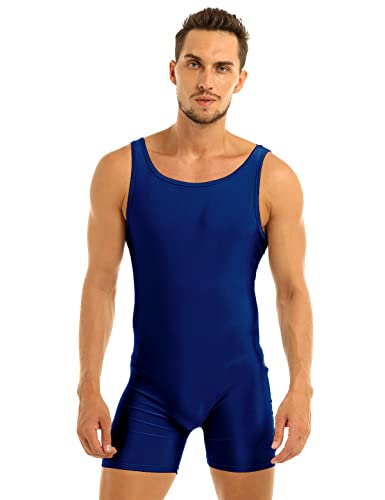 TiaoBug Mens Stretchy One Piece Sleeveless Tank Unitard Bodysuit Sport Workout Dance Biketard Navy Blue XX-Large