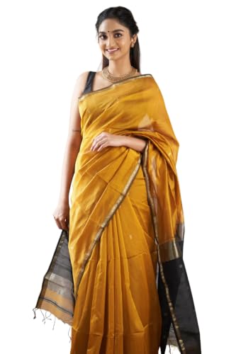 Image of SGF11 Women's Kanjivaram Soft Cotton Linen Silk Saree With Blouse Piece