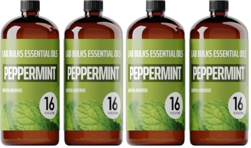 Lab Bulks Essential Oil Peppermint Essential Oil (16 oz, 4 Pack) – Bulk Peppermint Oil for Diffusers, Candles, Cleaning & Sprays