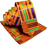 African Kente #2 Tie Set, Ankara Tie and Handkerchief/Pocket Square, Afrocentric Necktie and Hanky, African Men Accessory, Men's Geometric Pattern Necktie Set, Orange and Green Plaid Design