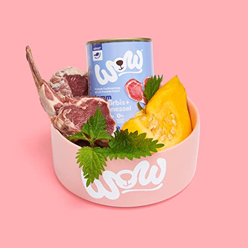 WOW Hundefutter nass Adult mit Lamm, 6X 800g I reichhaltiges Nassfutter für ausgewachsene Hunde Aller Rassen I Beste Qualität mit viel Fleisch, Kürbis & Brennnessel I hohe Akzeptanz & Verträglichkeit