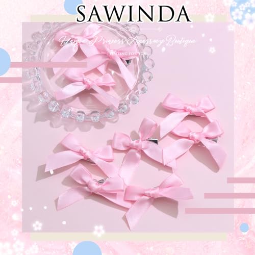 SAWINDA 20PCS Pink Mini Bowknot Ribbon Barrettes - Cute Claw Clips for Teens, Women & Girls' Hair Accessories