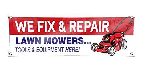 We FIX Repair Lawn Mowers Banner (1ft X 3ft) Sign Shop Display Tool Service Colorful Poster Vinyl Flag