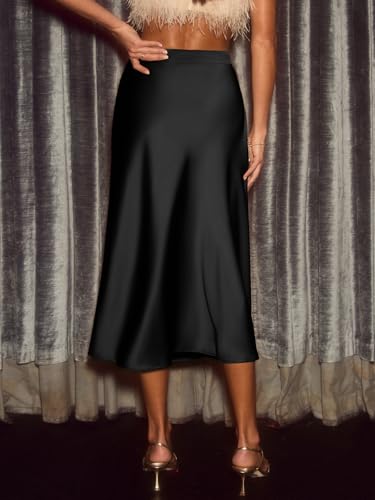 CUPSHE Women's Satin Skirt Flowy A Line Cocktail Party Wedding High Waist Long Midi Skirts Fall Summer Vacation Outfits4